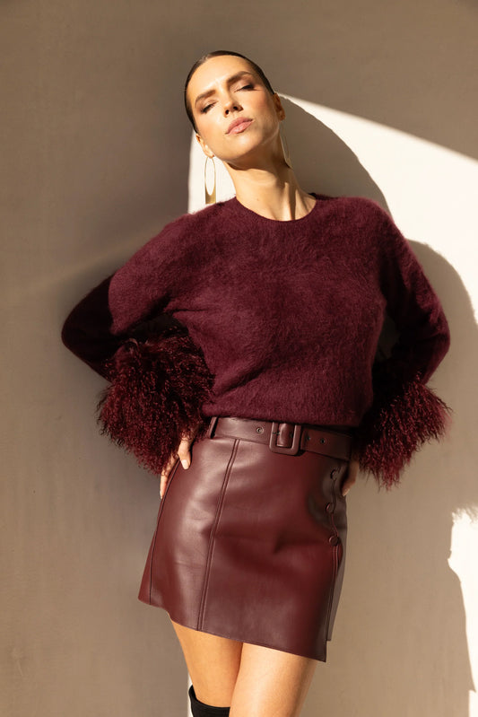 Sunrise Removable Cuff Cashmere Sweater - Burgundy
