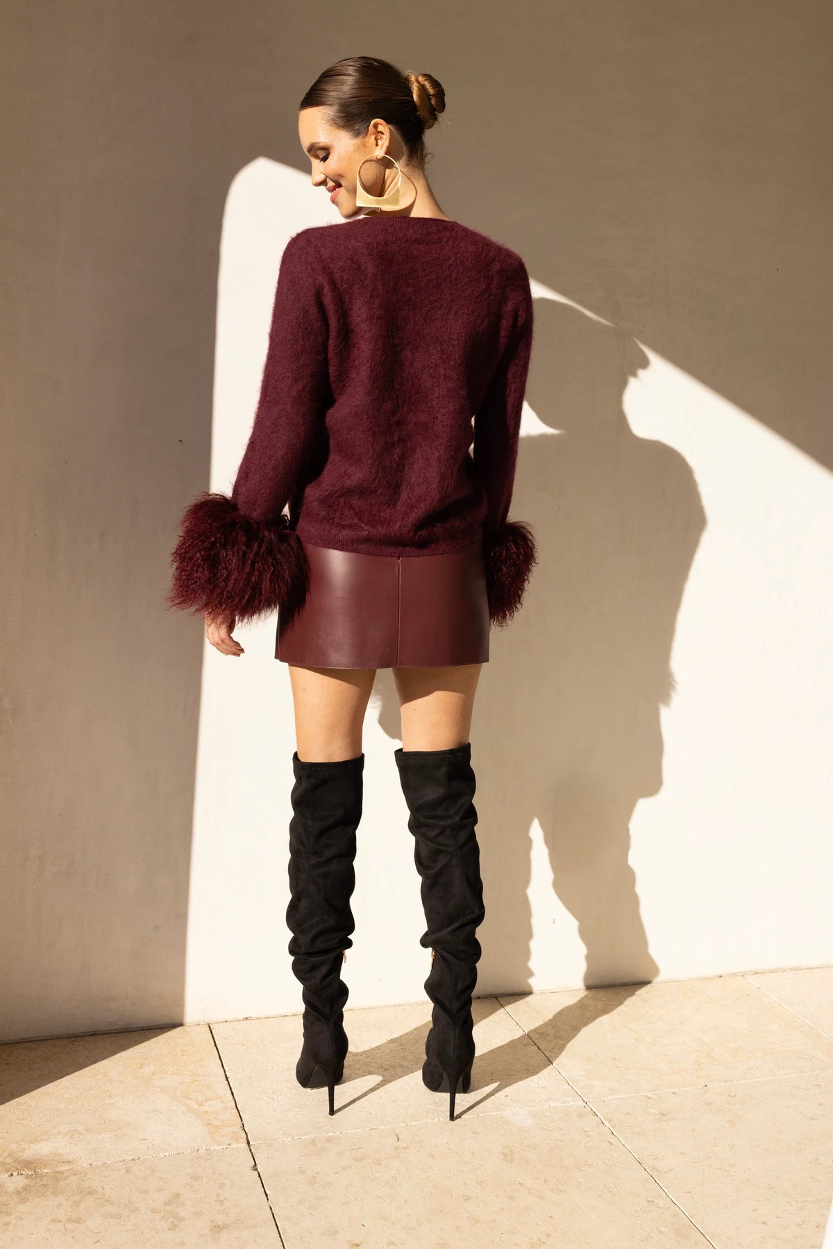 Sunrise Removable Cuff Cashmere Sweater - Burgundy