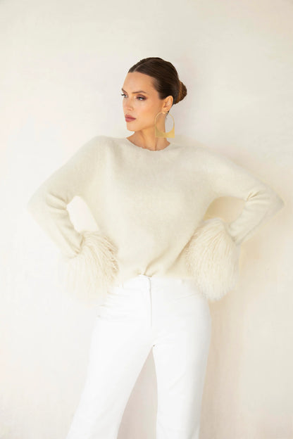 Sunrise Removable Cuff Cashmere Sweater - Cream