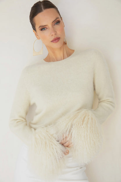 Sunrise Removable Cuff Cashmere Sweater - Cream