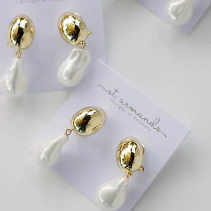 Vintage Chunky Gold and Pearl Drop Earrings