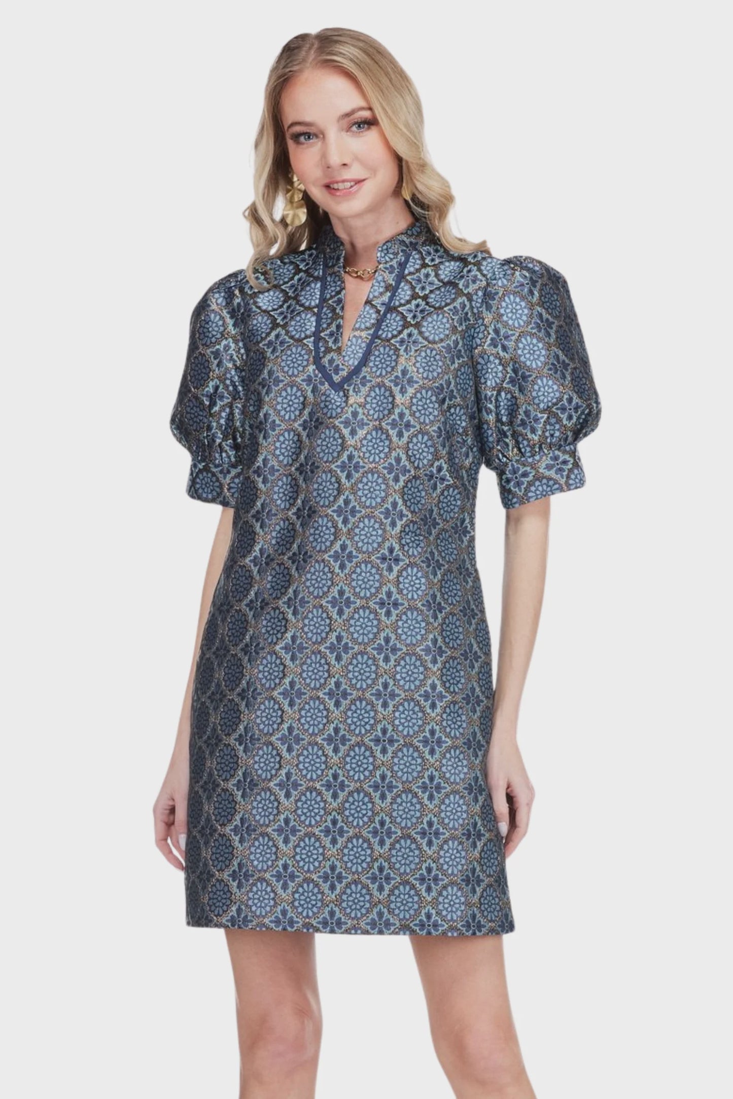 Trellis Puff Sleeve Mini Dress
