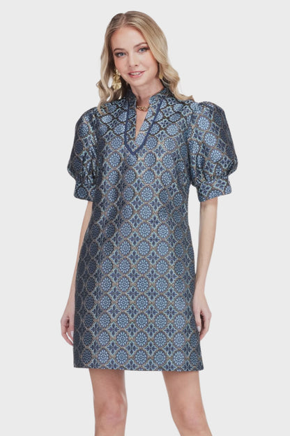 Trellis Puff Sleeve Mini Dress