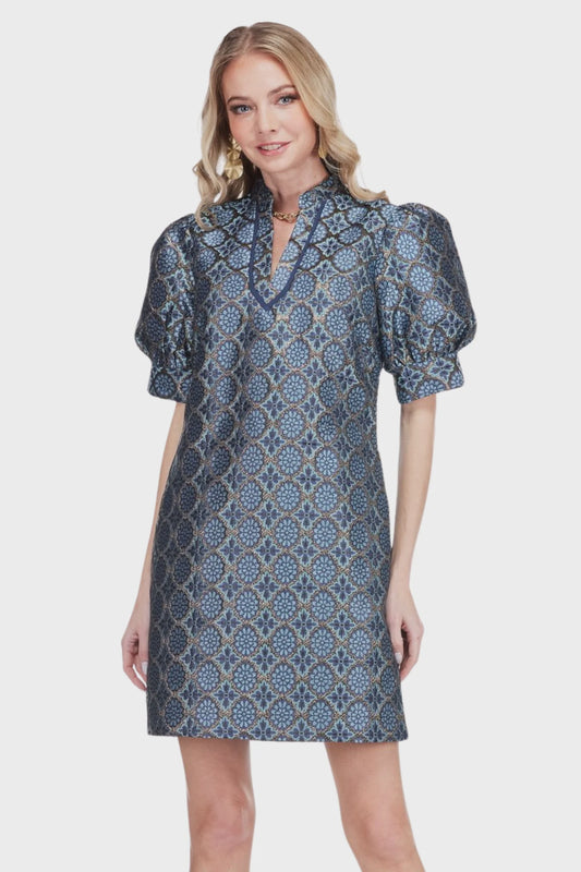 Trellis Puff Sleeve Mini Dress