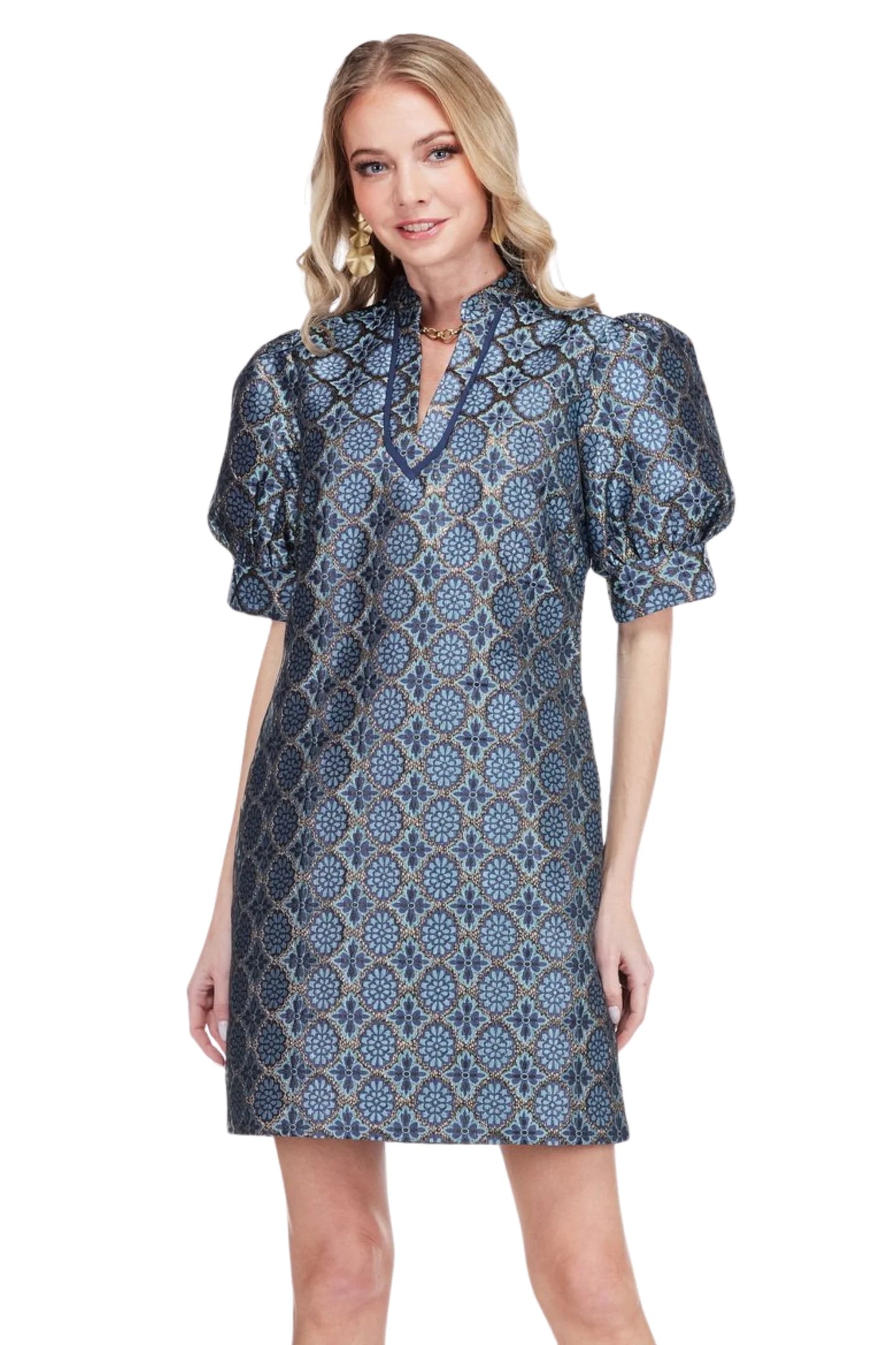 Trellis Puff Sleeve Mini Dress