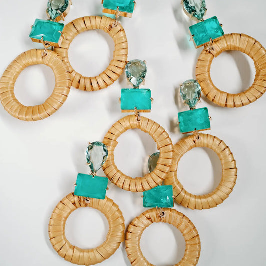 Turquoise Rattan Circle Drop Earrings