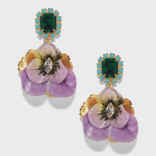 Pansy Drop Earring-Emerald Lavender