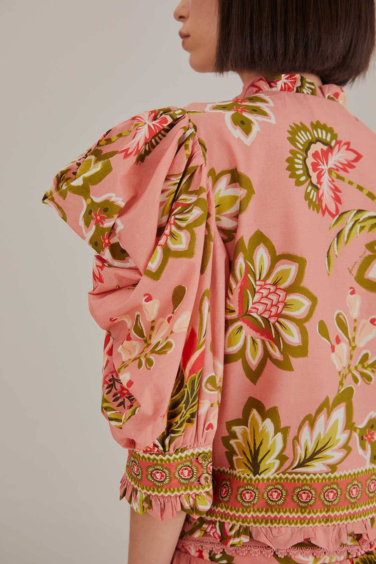 Soft Pink Aura Floral Short Sleeve Blouse