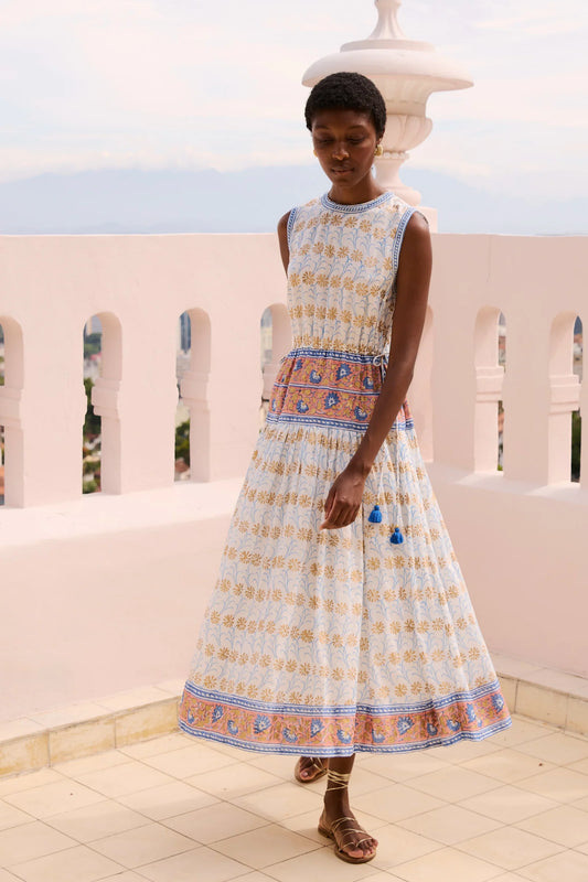 Sleeveless Piped Maxi-Geneva Blue