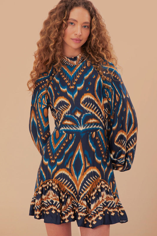 Blue Pineapple Ikat  Mini Dress