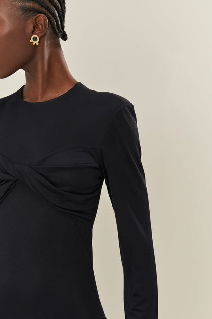 Black Twisted Cup Midi Dress