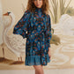 Blue Arabesque Floral High Neck Mini Dress