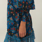 Blue Arabesque Floral High Neck Mini Dress