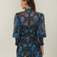 Blue Arabesque Floral High Neck Mini Dress