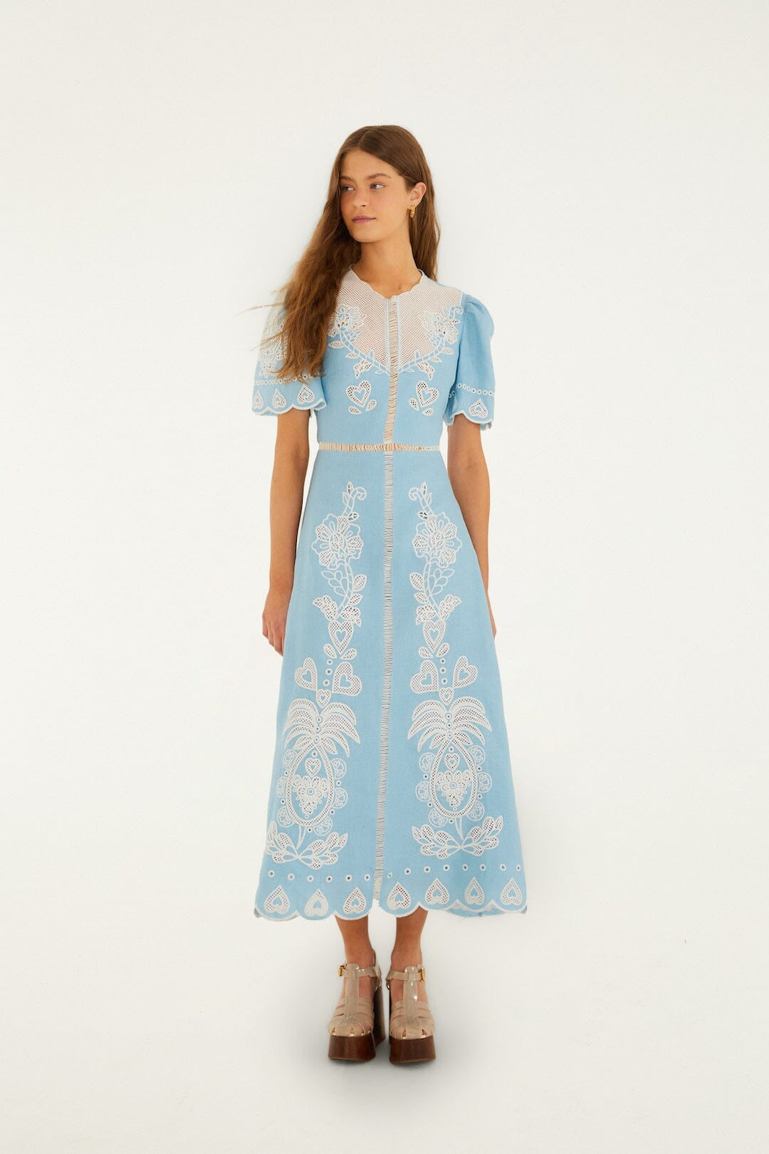 Light Blue Embroidered Midi Dress