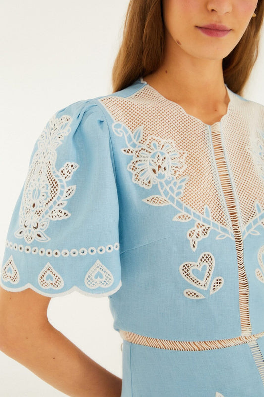 Light Blue Embroidered Midi Dress