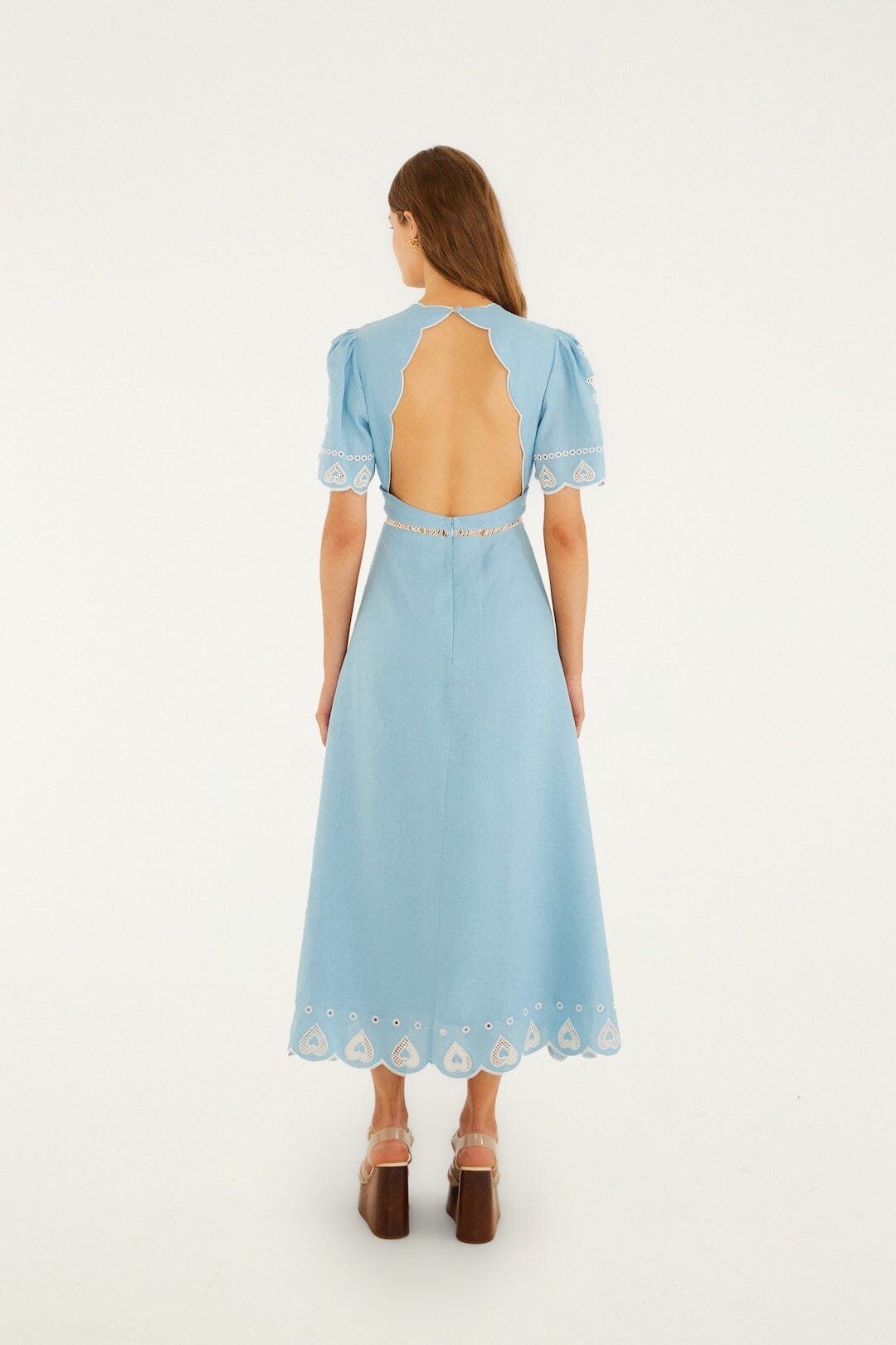 Light Blue Embroidered Midi Dress