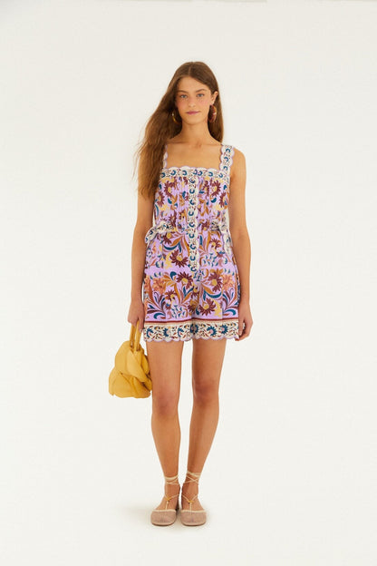 Lilac Flower Tiles Romper