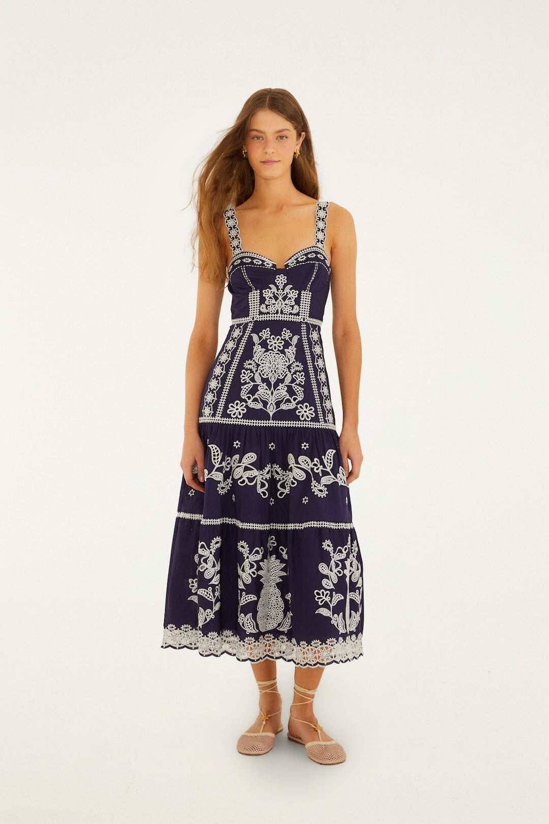 Blue Richelieu Embroidered Midi Dress