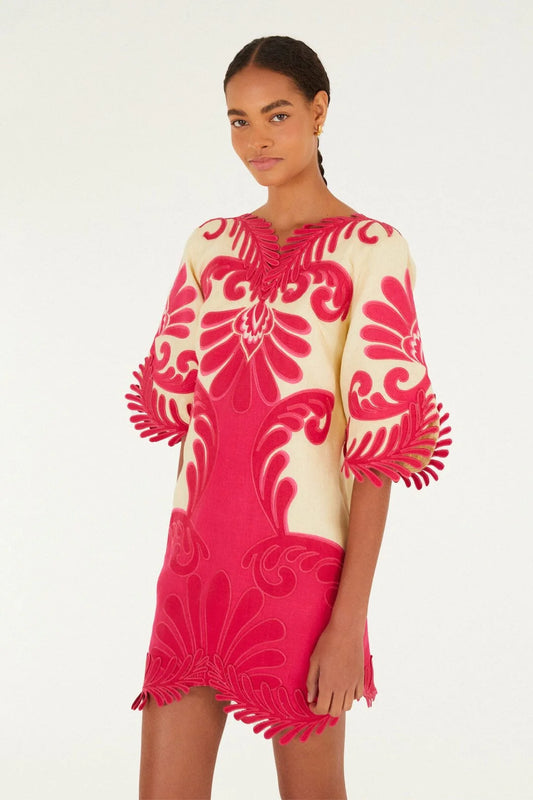 Pink Spring Arabesc Embroidered Mini Dress