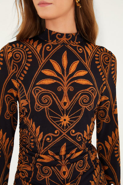 Black Cornely Ainika Ruched Waist Jersey Blouse