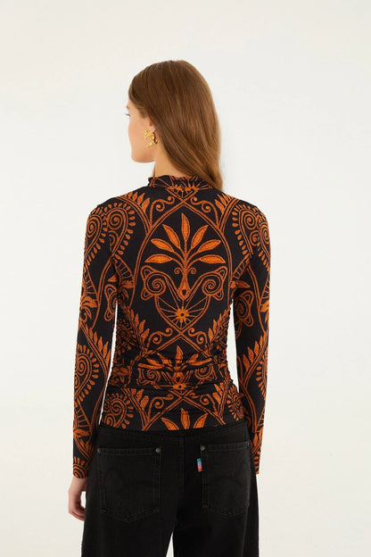 Black Cornely Ainika Ruched Waist Jersey Blouse