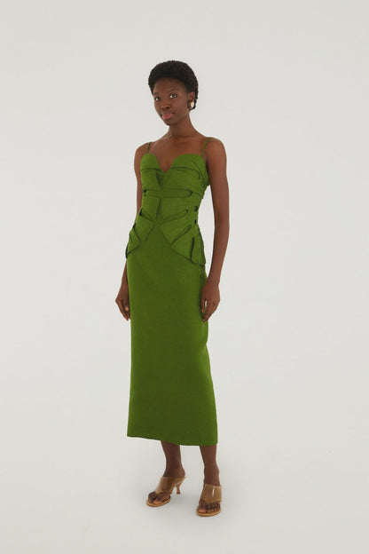 Green Monstera Leaf Maxi dress