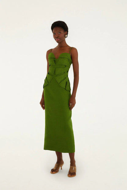 Green Monstera Leaf Maxi dress