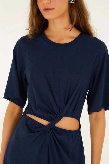 Dark Blue Cut-Out Short Sleeve Maxi Dress