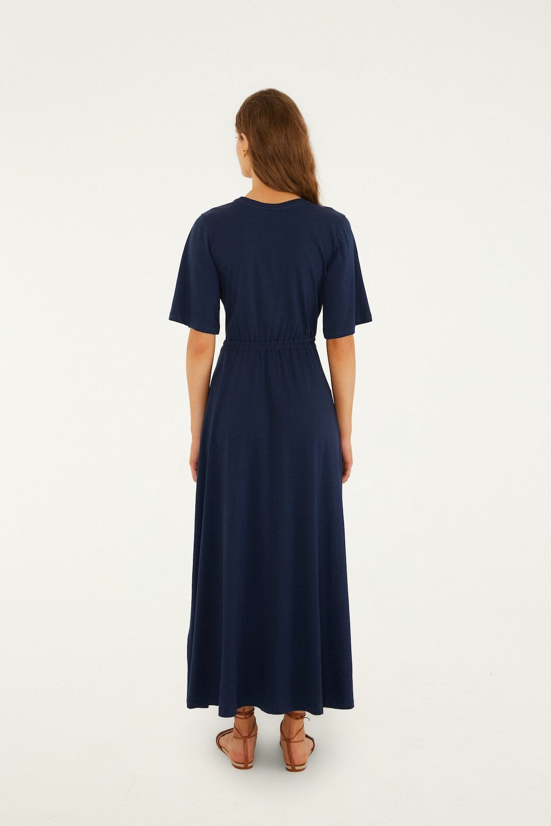 Dark Blue Cut-Out Short Sleeve Maxi Dress