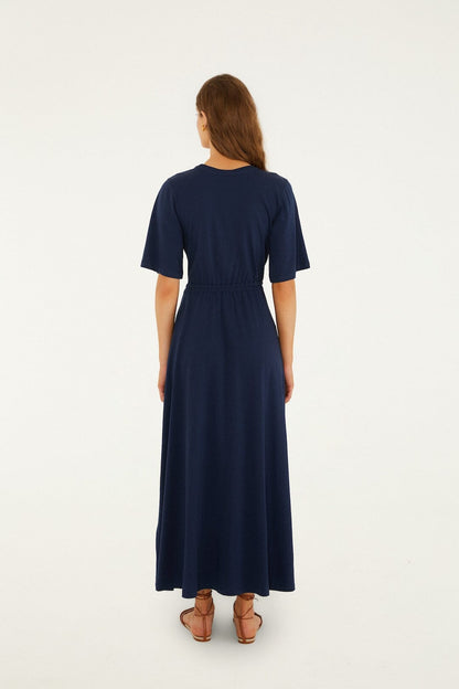 Dark Blue Cut-Out Short Sleeve Maxi Dress