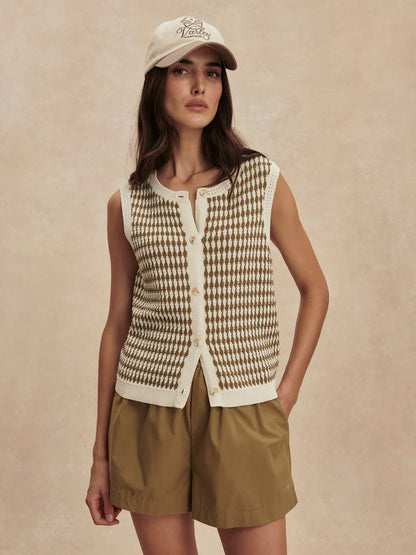 Aura Knit Top - Egret / Golden Olive