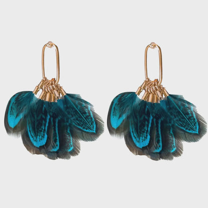 Peacock Feather Fall Tassel Earrings