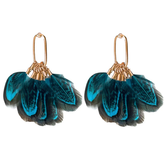 Peacock Feather Fall Tassel Earrings