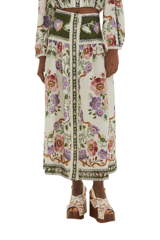 Rococo Flowers Cream Midi Skirt