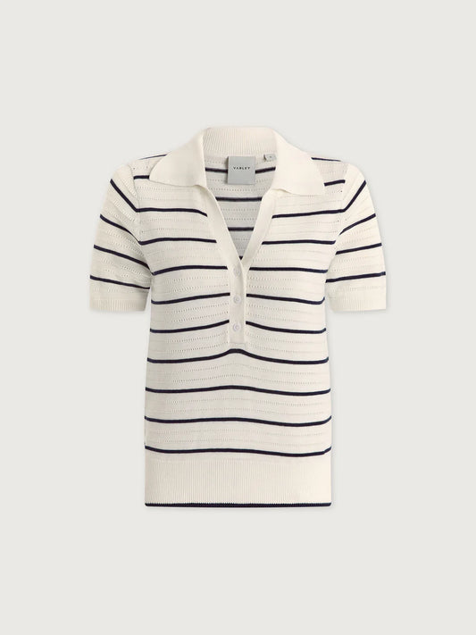 Wren Knit Polo - White / Blue Nights