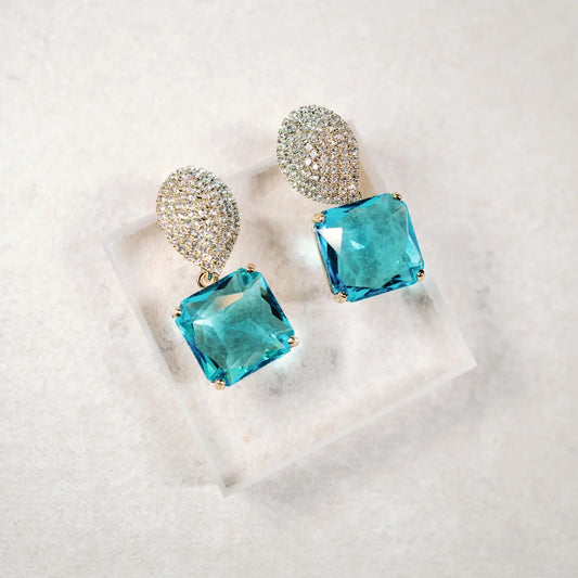 Turquoise Retro Pave Crystal Gum Drop Earrings