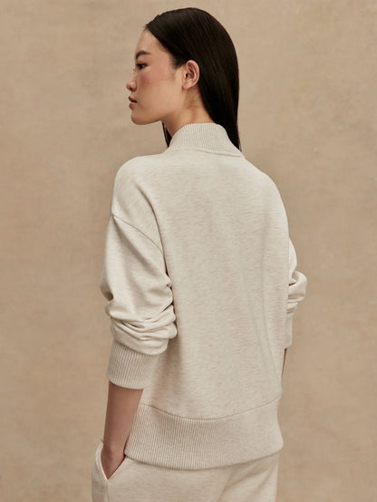 Sally Half-Zip Sweat - Ivory Marl