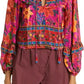 Tropical Tapestry Long Sleeve Ruffle Top