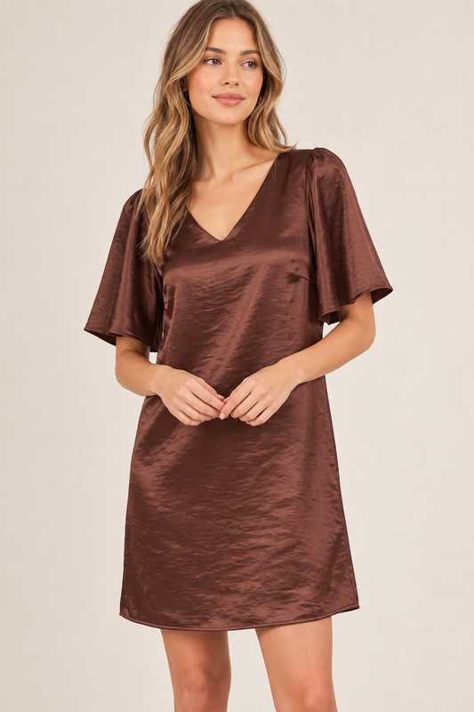 Arden Satin Mini Dress - Chocolate