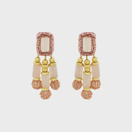 Nara Chandelier Earrings - Rose Quartz