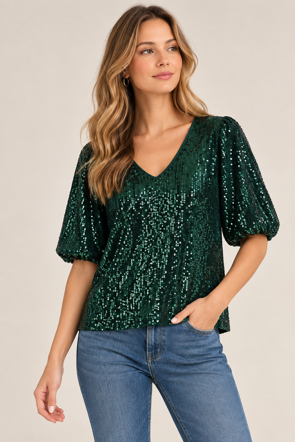 Everly Sequin Top - Emerald