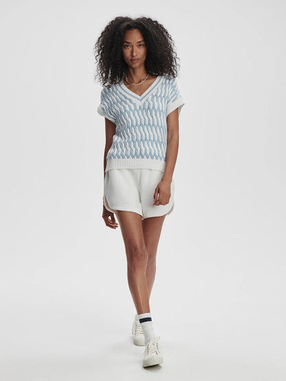 Alfie Cable Knit Vest - White Celestial Blue