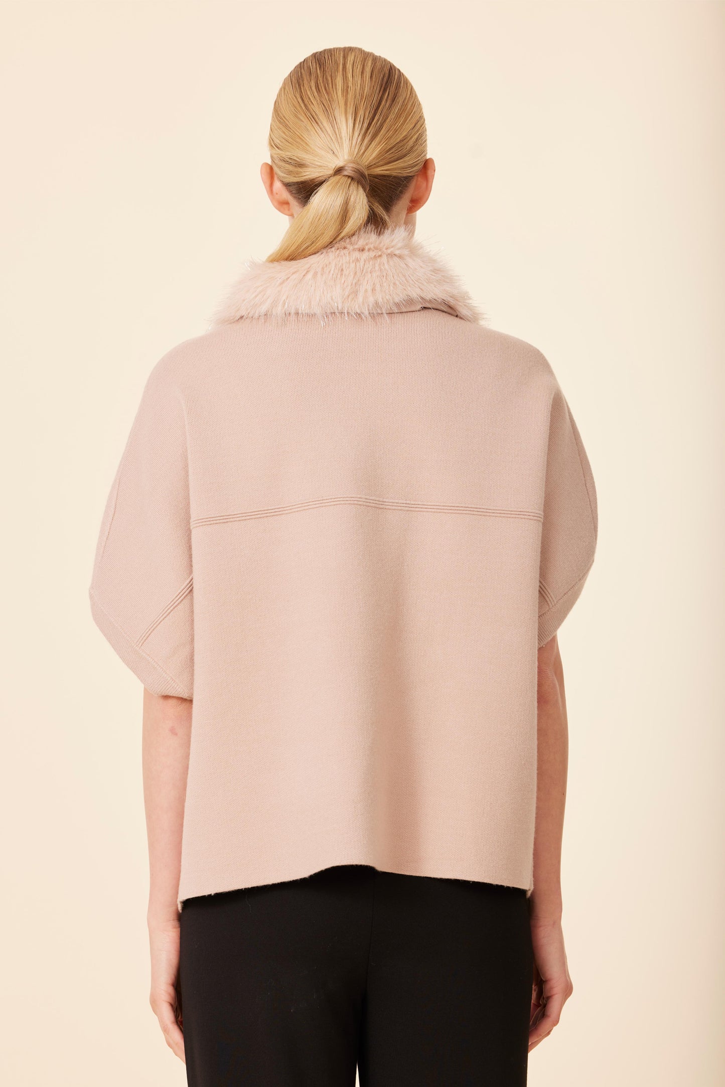 Metallic Faux Fur Trimmed Cocoon Cardigan - Bisque