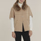 Faux Fur Collar Structured Cardigan - Camel