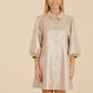 Metallic Faux Leather Puff Sleeve Dress