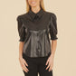 Black Faux Leather Elastic Cuff Top