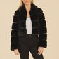 Black Leather Paneled Faux Fur Cropped Jacket