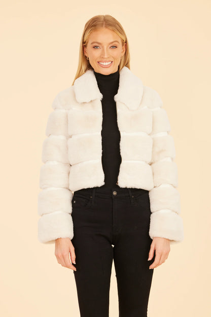 Paneled Faux Fur Vegan Leather Cropped Jacket - Ivory