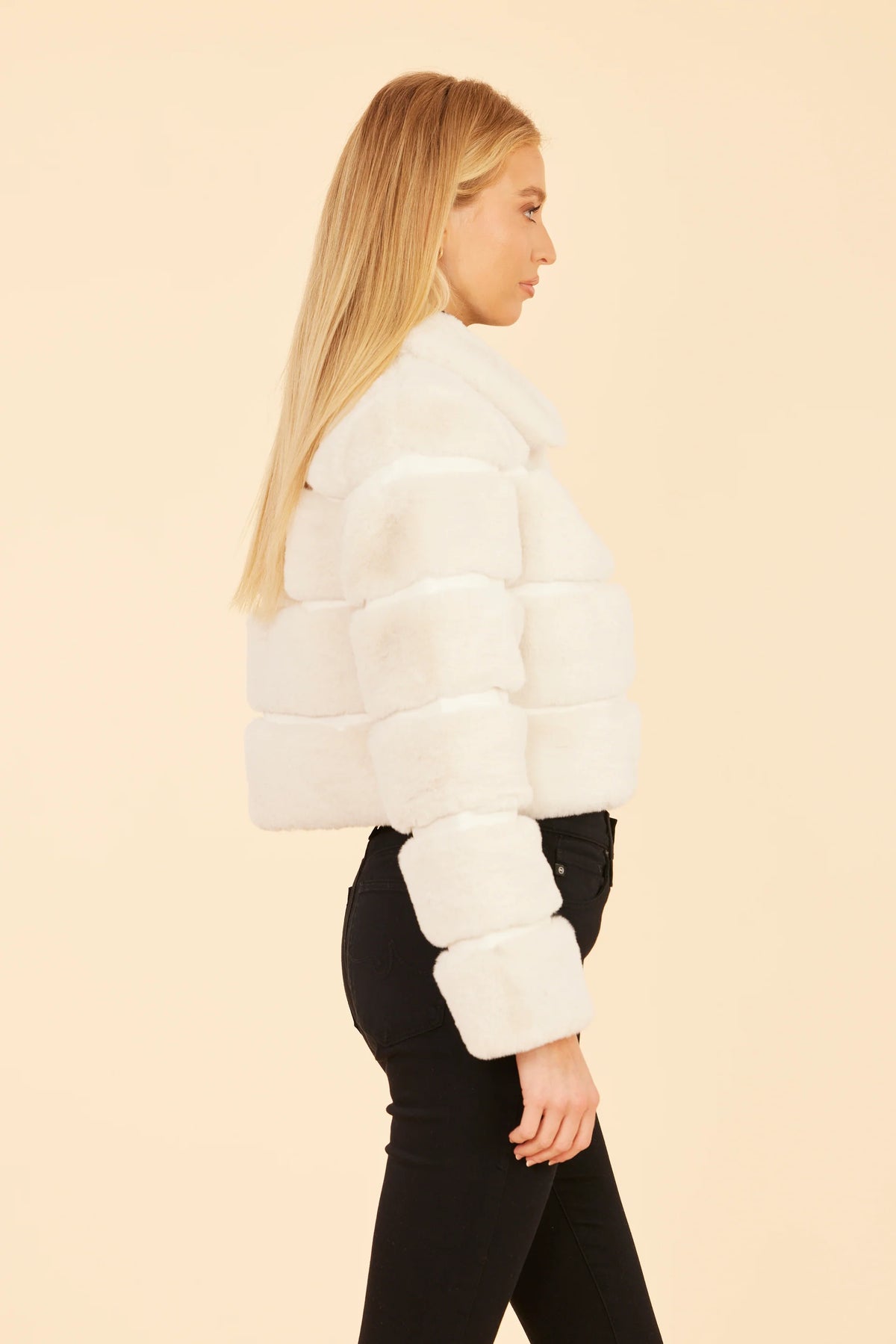 Paneled Faux Fur Vegan Leather Cropped Jacket - Ivory